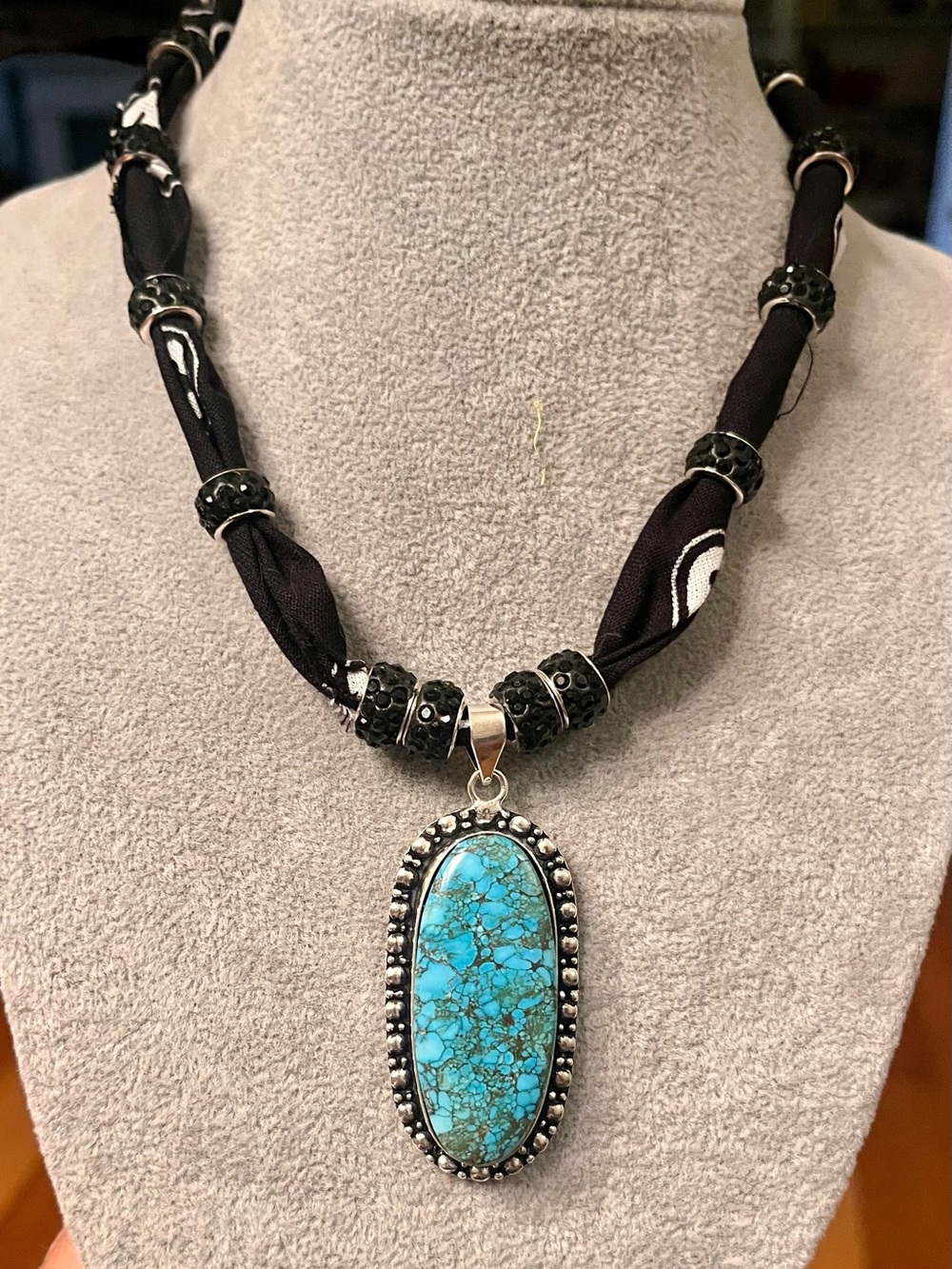 Tibetan Turquoise Oval Bandana Scarf Necklace & Rhinestones